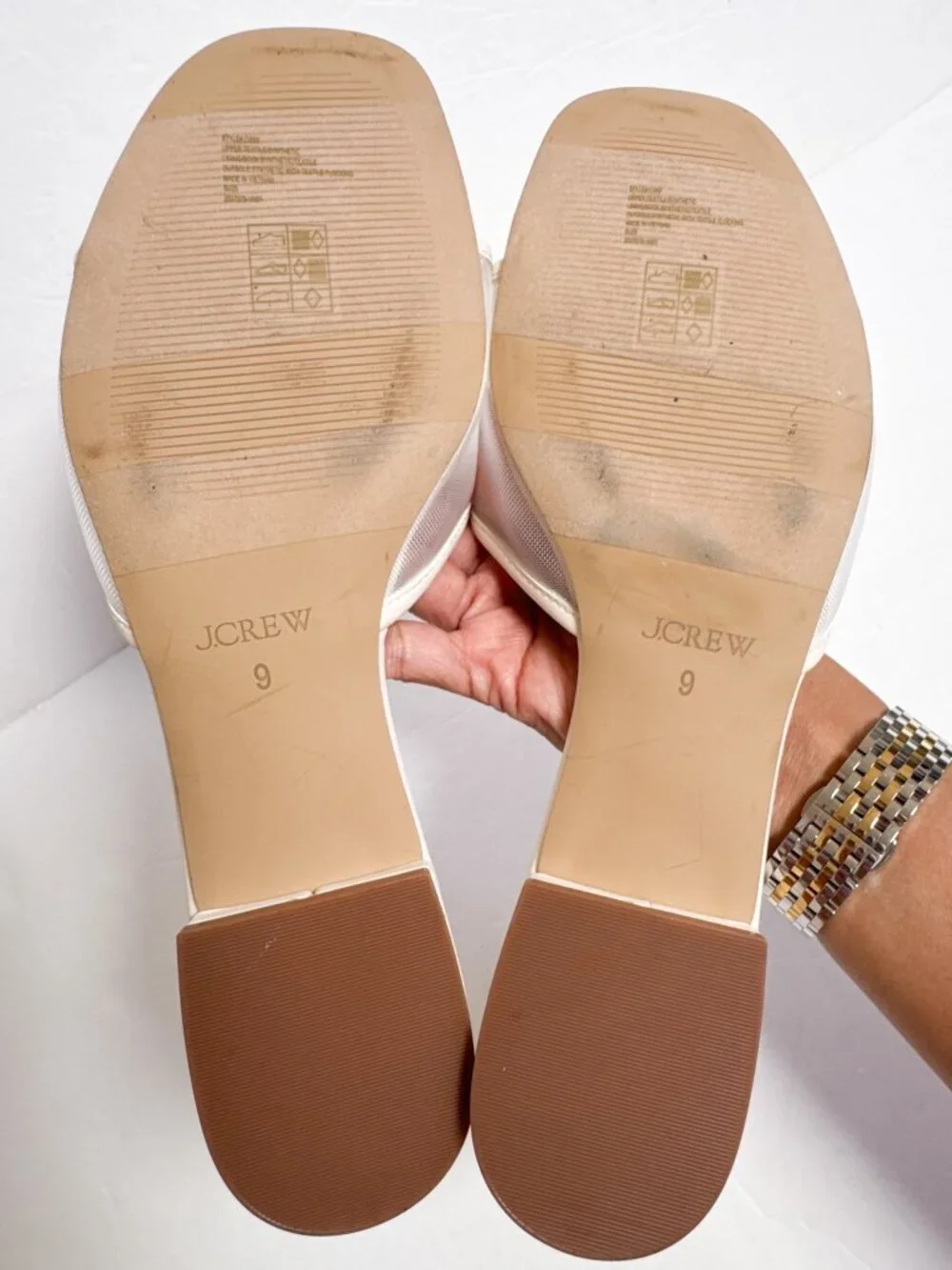 J.Crew Dust Ivory Mesh Slide Sandals Size 9 Minimalist Summer